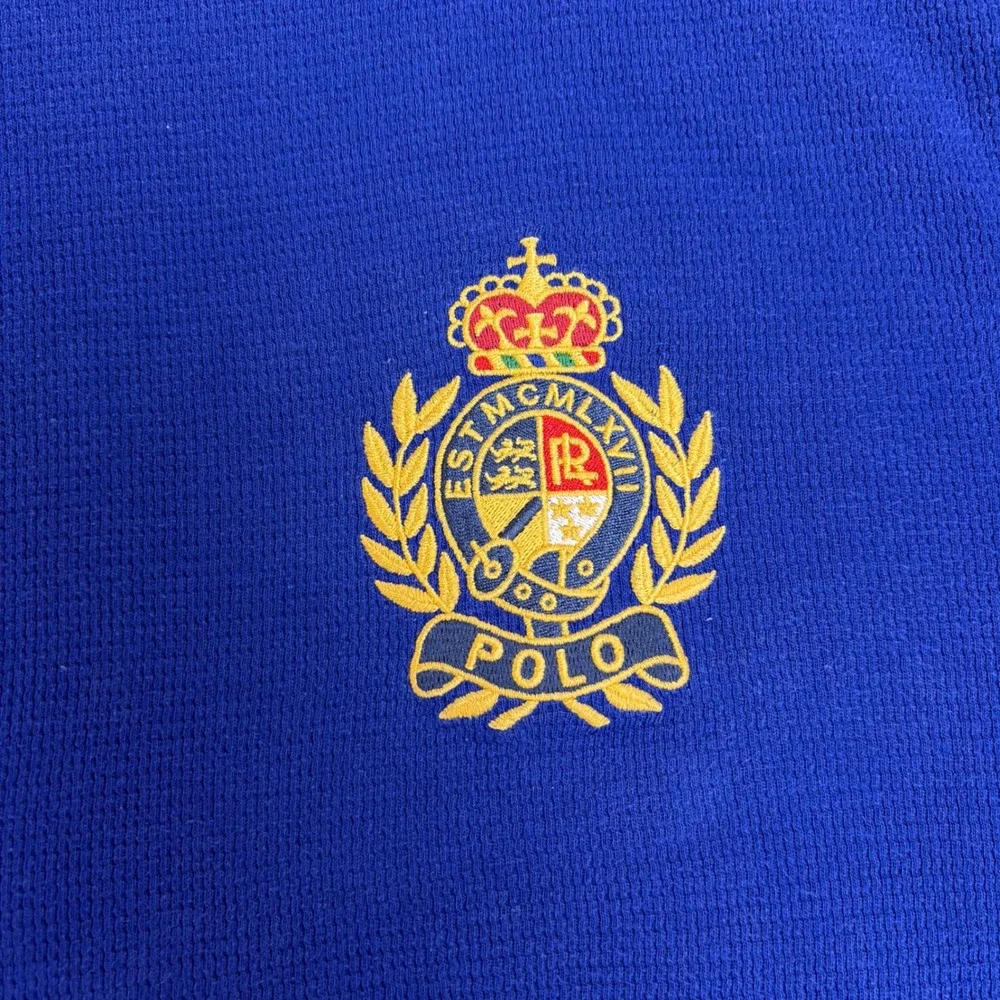 Polo Ralph Lauren Mens Waffle Knit Thermal Crest Logo Sleepwear Top Blue Large
